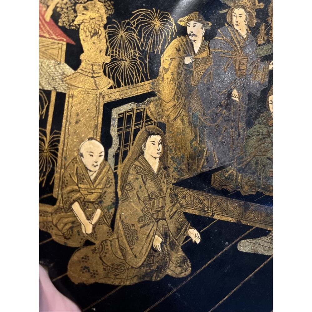 Antique Chinese decorated lacquered footed Wooden plate Mid 19th century - Picture 4 of 8